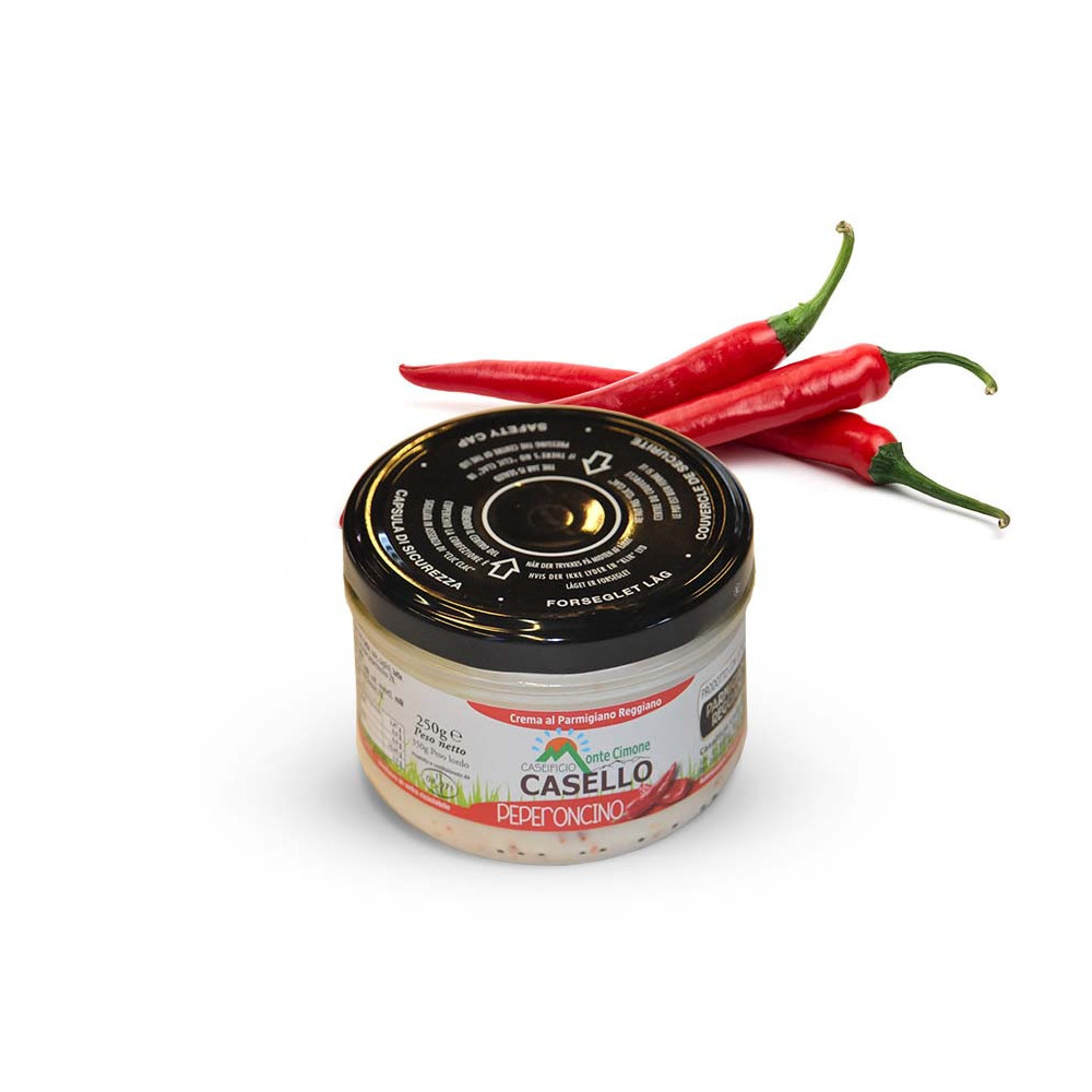 Vasetto di crema di Parmigiano spalmabile al Peperoncino Vasetto di crema di Parmigiano spalmabile al Peperoncino